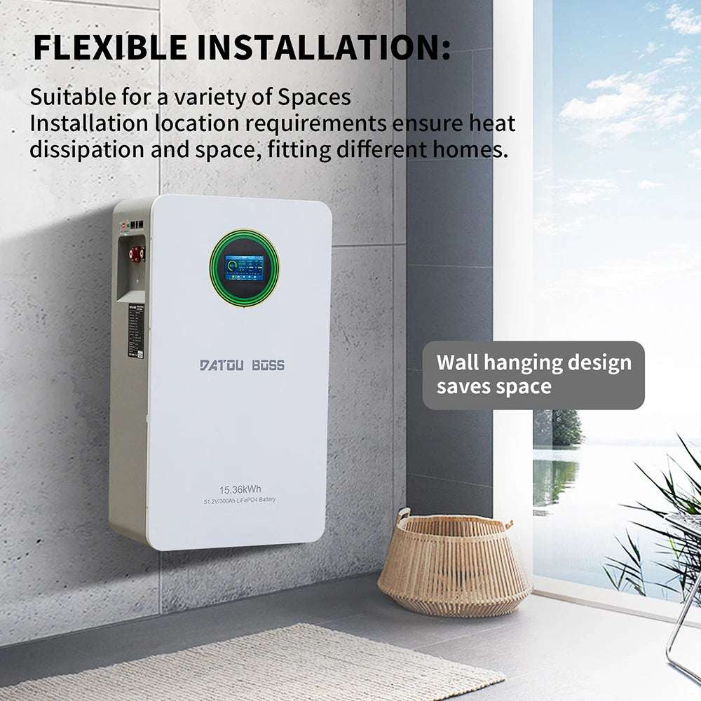 15.36kWh wall-mounted LiFePO4 home battery, view 4