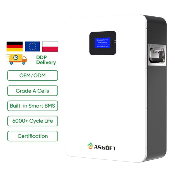 5kWh Wall-Mounted LiFePO4 Home Battery, 51.2V